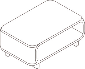 Isometric illustration of a pink and green coffee table on white background