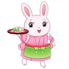 ウサギの和菓子屋店員のイラスト