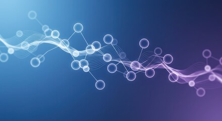 Abstract network of connected circles and lines on a blue and purple gradient.