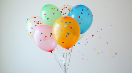 Child's colorful balloon bouquet with confetti and streamers, celebrating joy and playfulness on International Children's Day.