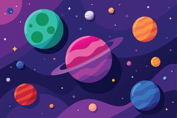 Cosmic Symphony An Artistic Display of Planets and Stars in a Colorful Space Background