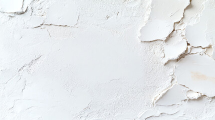 Fototapeta premium A close-up view of cracked white plaster on a wall, showcasing texture and depth, perfect for backgrounds and architectural themes.