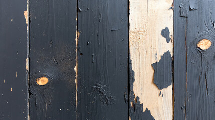 Fototapeta premium A close-up view of weathered wooden panels showcasing a mix of black and natural wood tones, highlighting texture and age.