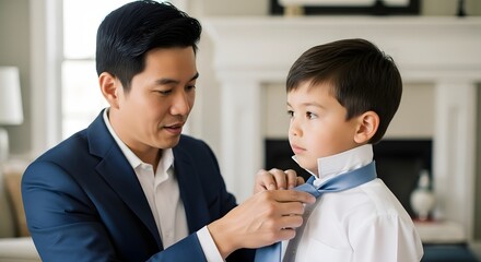 Father helping son with tie