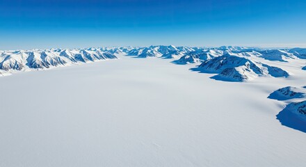 Vast, icy landscape with snow-capped mountains