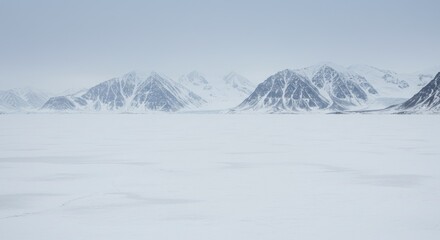 Vast snowy expanse, distant mountains