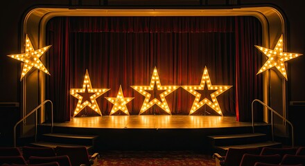 Vintage movie theatre stage with glowing stars