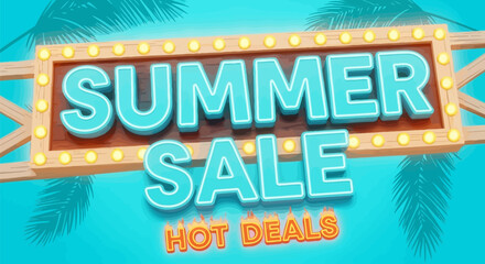 Summer sale hot deals promotion advertising seasonal discounts and offers for limited time only event editable vector illustration