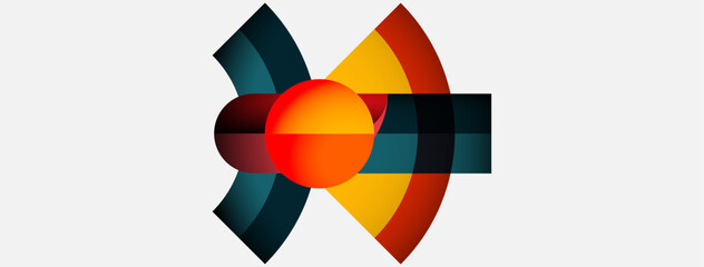 Fototapeta premium Abstract geometric design. Bright colors blend, creating dynamic circular pattern. Modern, minimalist aesthetic. Bold shapes suggest energy, movement.