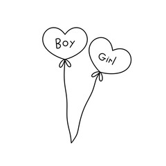 A drawing of two balloons with the words boy and girl written on them