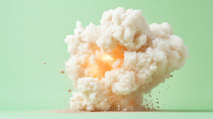 A dramatic explosion cloud against a soft green backdrop, showcasing the power and beauty of an explosive event.