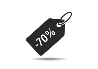 Seventy Percent Discount Tag -70% | Black and White Sale Offer Symbol for Advertising and Retail