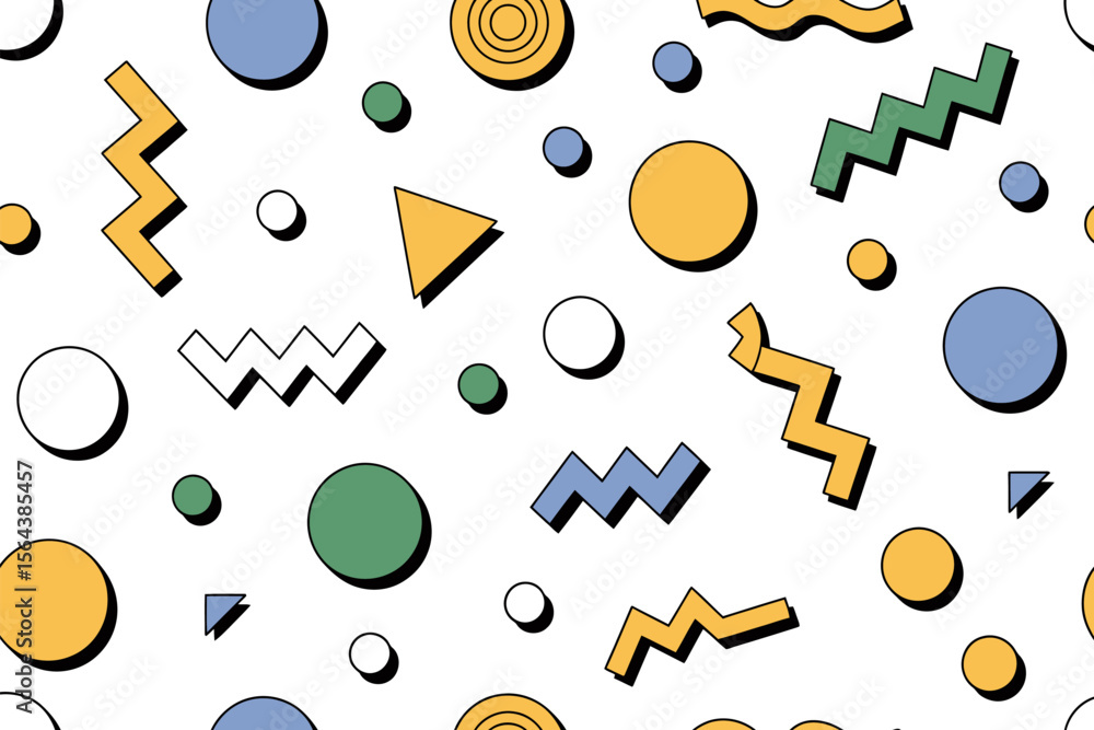 Poster retro geometric pattern background design with circles triangles and zigzag lines design vector edit