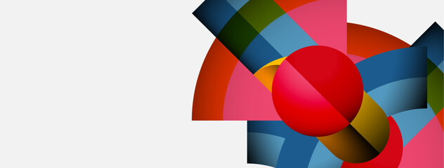 Obraz premium Abstract colorful shapes overlap, creating dynamic composition. Red circle dominates, surrounded by layered hues. Modern design.