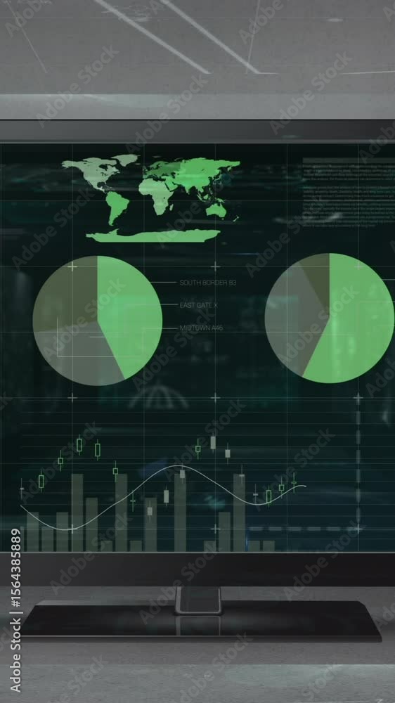 Poster animation of data processing over screen