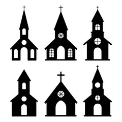 Obraz premium Collection of Church Silhouettes in Black 
