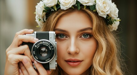 Woman holding vintage camera (1)