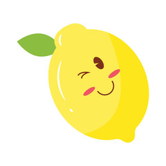 Winking Lemon Cartoon Character with Leaf Illustration