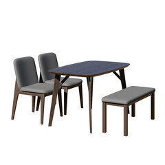 Wood Dining Table Set Side View 3D Render Illustration
