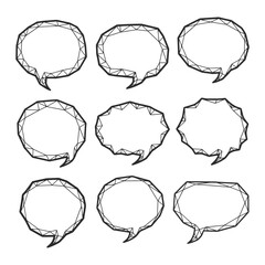 Geometric Polygonal Speech Bubbles Set. Abstract Low Poly Wireframe Chat Boxes for Dialogue, Communication & Graphic Design