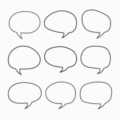 Set of diverse hand-drawn speech bubbles and thought balloons. Blank comic style communication elements for text and dialogue.