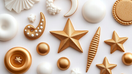 Abstract Gold and White Geometric Shapes on White Background