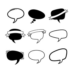 Hand Drawn Speech Bubbles Set. Doodle Style Talk and Thought Balloons Collection for Communication Design Elements