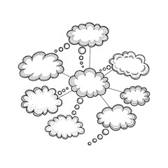 Hand-drawn cloud network illustration for brainstorming, mind mapping, and interconnected ideas