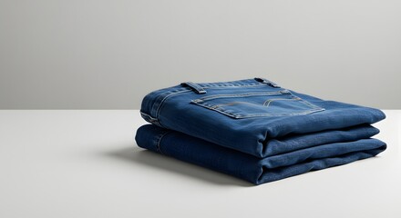 Stacked Blue Jeans on a White Surface