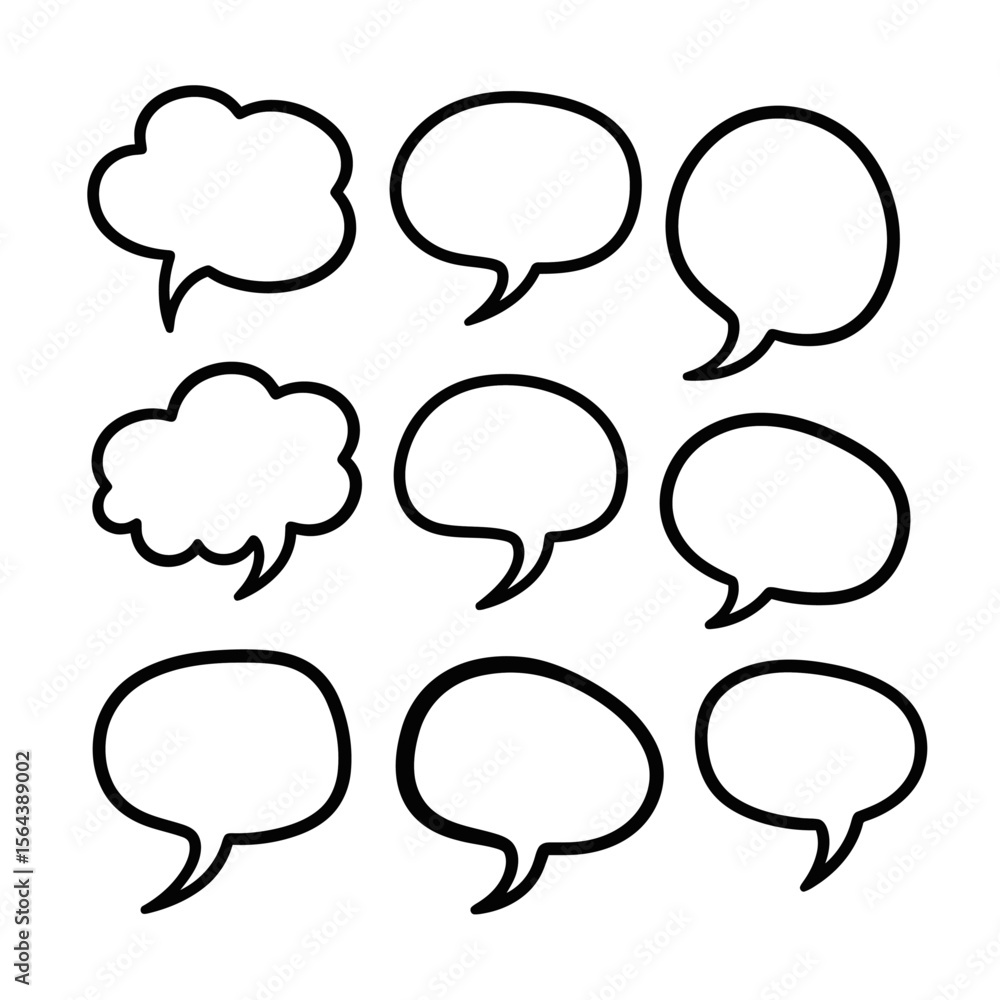 Poster vector set of hand-drawn outline speech bubbles for communication and dialogue