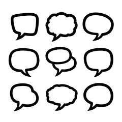 Hand-drawn Vector Speech and Thought Bubbles Set. Empty Dialogue Boxes for Communication, Comics, and Text Design.