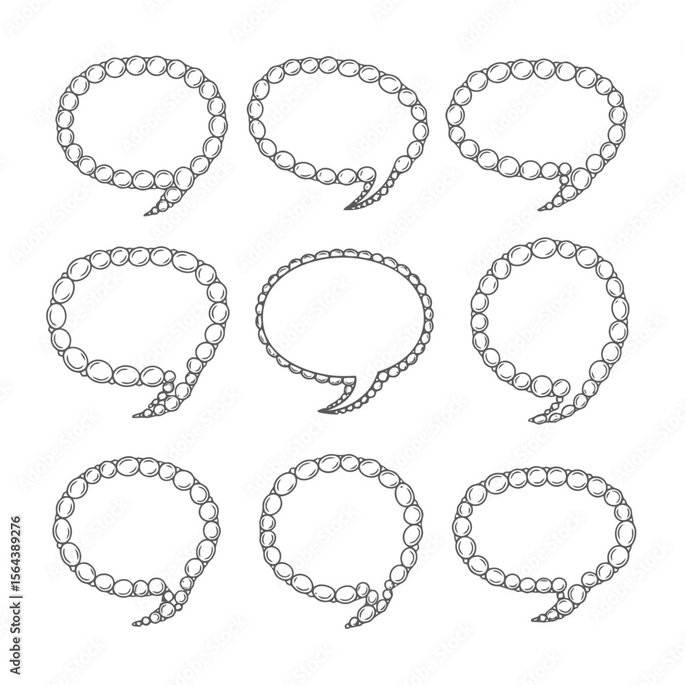Poster Collection of Decorative Chain Outline Speech Bubbles. Empty Chat and Thought Boxes for Communication and Text