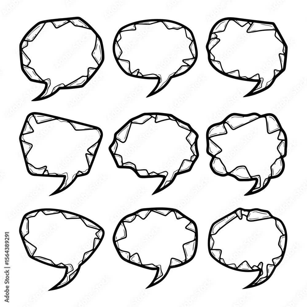 Poster collection of hand-drawn jagged speech bubbles for communication and dialogue design elements