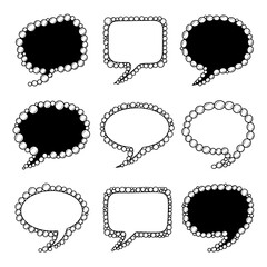 Hand-drawn Speech Bubbles Set with Bubble Borders. Black & White Doodle Style Vector Elements.