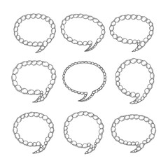 Collection of Decorative Chain Outline Speech Bubbles. Empty Chat and Thought Boxes for Communication and Text