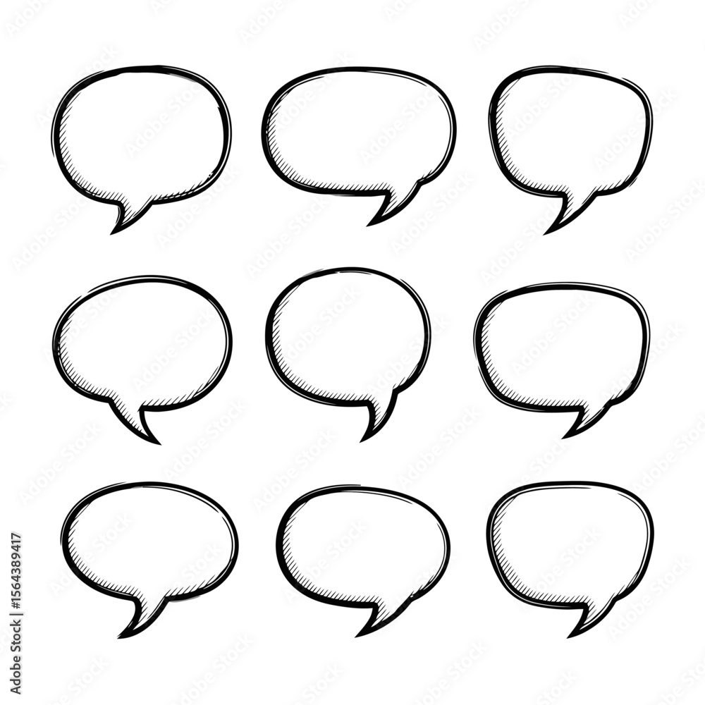 Poster hand-drawn speech bubbles set with grunge texture. empty comic style thought balloons for text and c