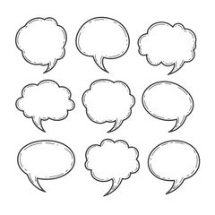 Hand-drawn Comic Speech and Thought Bubbles Set. Doodle Style Empty Communication Chat Balloons for Text and Dialogue.