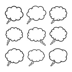 Cartoon thought and speech bubbles set. Empty comic balloons for text, isolated on white background.