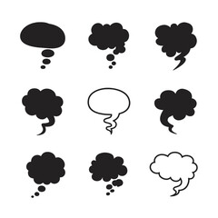 Hand-drawn Black and White Speech and Thought Bubbles Set. Cartoon Dialogue Icons for Communication, Comic Strips, and Messaging.