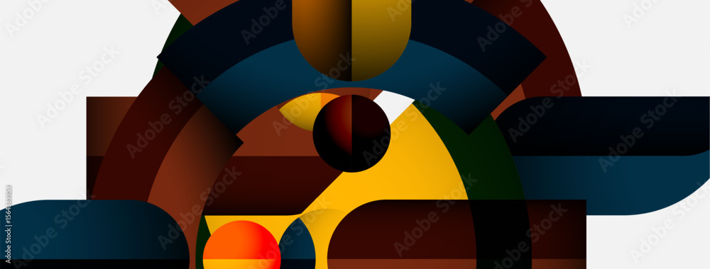 Poster abstract geometric composition. shapes overlap, creating dynamic visual interest. warm, cool tones b
