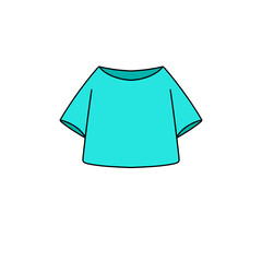 A blue shirt with a white collar and a white sleeve