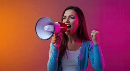 Woman shouting into megaphone