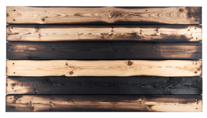 A Burnt wood plank texture dark top view nature isolated on transparent background