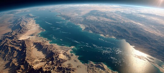 Satellite view of earth landscape. Generative AI technology.