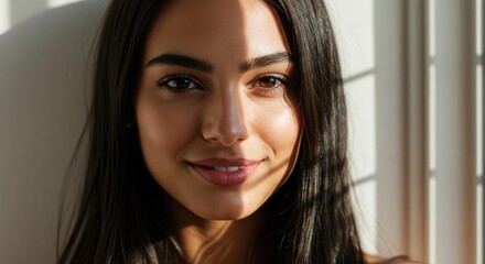 Woman smiling, sunlit portrait