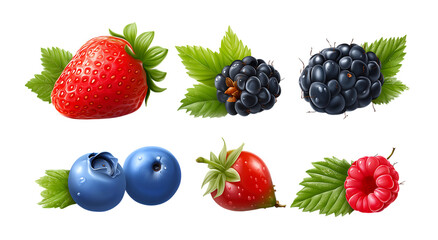Fresh berries and fruits isolated on a transparent background
