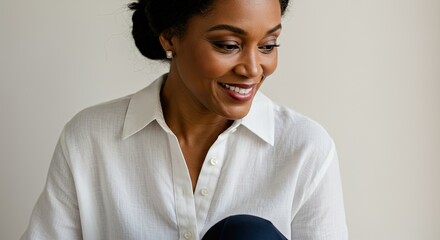 Woman smiling thoughtfully