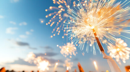 Obraz premium Colorful fireworks illuminating the night sky, capturing the joy and excitement of celebrations and festive gatherings.
