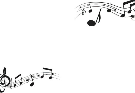 Elegant music-themed background with flowing musical notes and staves in the corners, a perfect frame design with copy space for invitations, posters, or flyers.