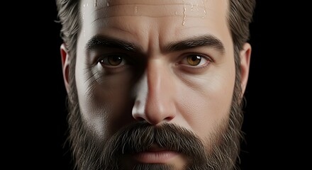 Focused Man Portrait A Captivating Close-Up of Determination and Strength on Black Background